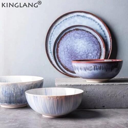 1PCS KINGLANG Nordic Ceramic Tableware Salad Noodle Bowl Large Soup Bowl Underglaze Porcelain Plate Dishes