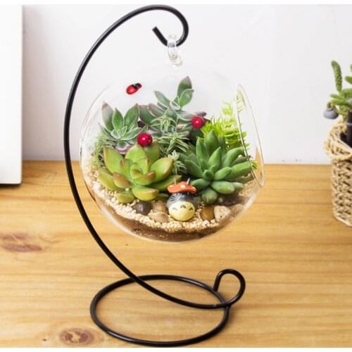 12 Inch 30cm Crystal Terrarium Container Hanging Holder Iron Stand Micro Landscape Figurines & Miniatures Holder Decoration