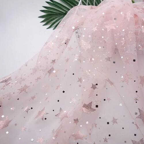 160cm Width Soft Peach Star Square Sequin Mesh Fabric for Dress Shirts, Black, White, Blue, Gray, by the Meter