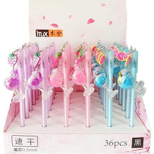 36 pcs/lot Fruit Ice Cream Pendant Gel Pen Cute 0.5 mm Black ink signature Pens Promotional Gift Stationery School Supplies
