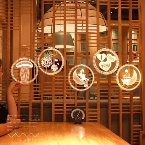 3D Suction Cup Hanging Lights Diameter 16cm Neon Shape Letter Lights Room Christmas Holiday Decoration LED Lights Fairy Lights