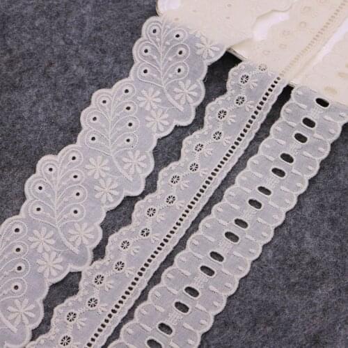 5 yard beige Cotton embroid lace sewing ribbon french lace diy guipure trim fabric warp knitting DIY Garment Accessories