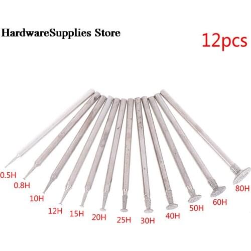 12Pcs Drill Diamond Grinding Head Bur 2.3mm Jade Stone Carve Polish Engrave Tool