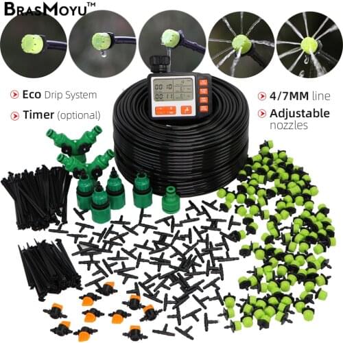 BRASMOYU 5-60M Garden Watering Irrigation System 1/4'' Mail Line Hose with Shut Off Connector Adjustable Green Dripper Sprinkler