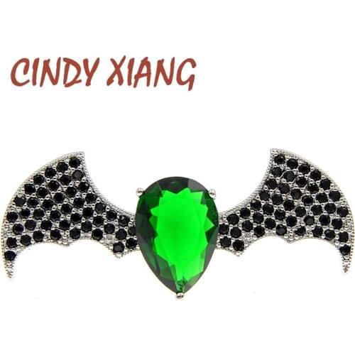 CINDY XIANG Cubic Zirconia Green Color Bat Pin Brooch Copper Jewelry Animal Design Women And Men Accessories Unisex Style