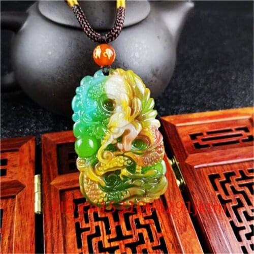 Color Hand Pendant Women Natural Men Chinese Carved for Dragon Necklace Fashion Jewelry Jadeite Charm Gifts Jade Amulet