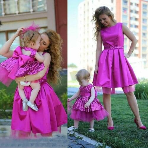 Elegant Purple Mother Daughter Dresses For Birthday Party Sleeveless Mom And Girls Matching Celebrity Prom Dresses Custom Made