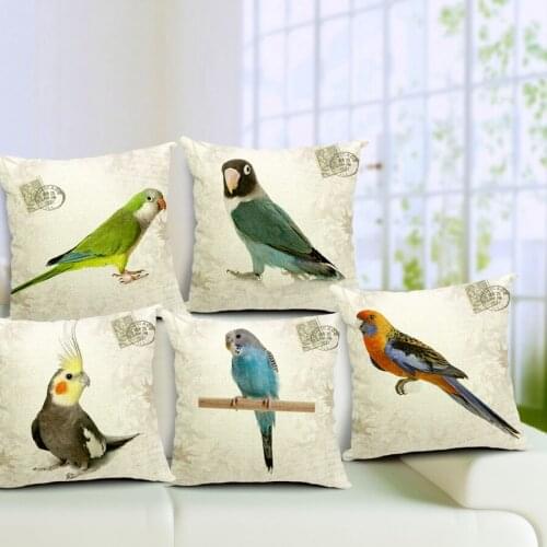 Hot Sale Pillow Covers Fashion New Parrot Cute Pattern Creative Style 45X45CM Linen Pillow Cover \ Home Decorative Linen Cushion