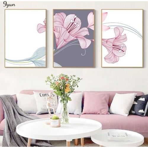 Flowers Lilies Line Art Poster Floral Background Wall Art Print Picture Canvas Painting Interior Living Room Decoration