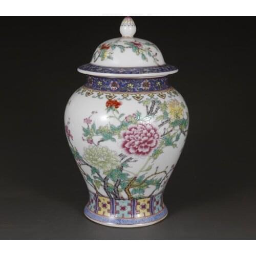Qianlong famille rose peony pattern ceramic general tank lids tea cans antiques ceramics and ornaments