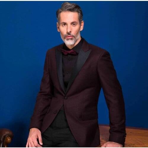 Handsome Groomsmen Peak Lapel Groom Tuxedos Mens Wedding Dress Man Jacket Blazer Prom Dinner (Jacket+Pants+Tie) A08