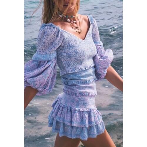 2021 Summer Autumn Holiday Long Sleeve Patchwork Floral Woman Dress Beach Vocation Ladies Mini Dress