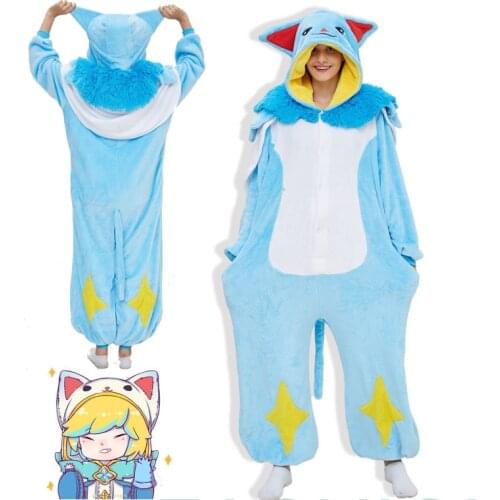 LOL Star Guardian Pajama Ezreal Cosplay Costume Cute Winter Flannel Sleepwear Hooded Anime Kigurumi Halloween Outfit Drop Ship
