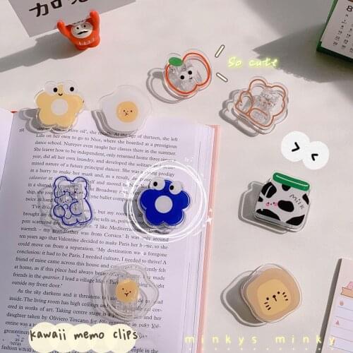 MINKYS New Arrival 5pcs/ Kawaii Acrylic Bear Milk Paper Clip Decorative Bookmark Binder Clips Memo Clip School Office Stationery