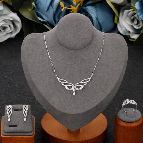 Trendy Fashion Women Jewelry Set 3 PCS Necklace Earrings Ring Cubic Zirconia Saudi Arabia Bridal Wedding Engagement Jewelry Sets