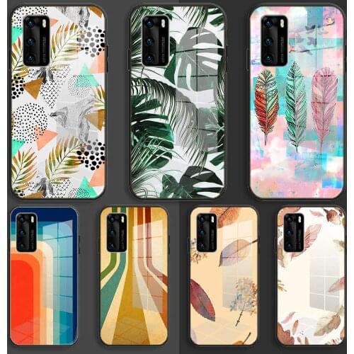 Soft Glass Case For Samsung S20 S11 S10 S9 S8 Plus lite 10e fe TPU Coque Balck Cover Retro Leaves Phone Back