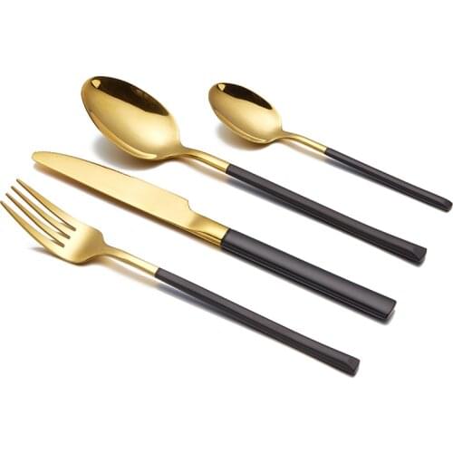 Gold Tableware Set Stainless Steel Cutlery Set 4 Pcs Cutlery Black gold Flatware Food Grade Luxury Dinnerware Set Eco Friendly