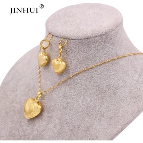 Jewelry sets Gold color for women Necklace Heart Pendant Earring set African France Dubai wedding Party bridal jewelery gifts