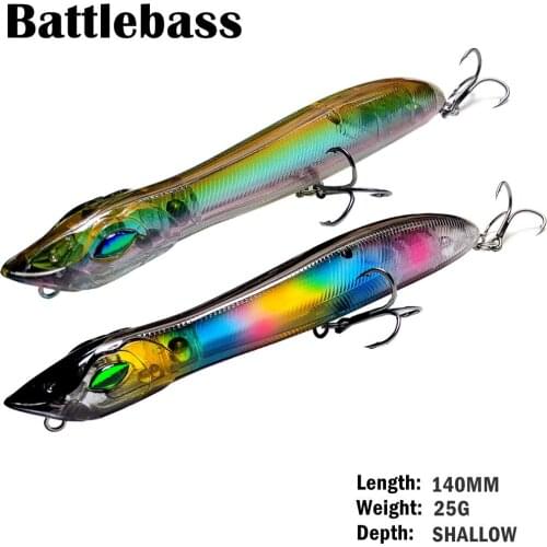 BATTLEBASS 2021 NEW Popper&Pencil 1PC 140MM 26G Wobbler Snake Head Fishing lure Floating Sea Bass Pike Bait With Mustad Hooks