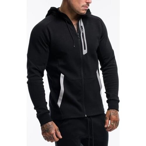 2020 autumn and winter mens new muscle fitness sports leisure Sweatshirt zipper reflective strip hooded running top