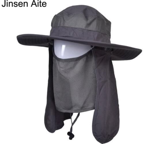 2017 Bucket Hats Outdoor Wide Brim Fishing sun Hat For Man Neck Face Sunscreen Flap Hat Solid Dismountable Fisherman Hat 1866