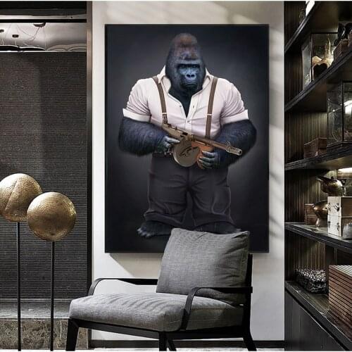 Large Size Gun Monkey Orangutan Animal Poster Mural Family Bedroom Childrens Room Wall Decoration Canvas Art (no Frame)
