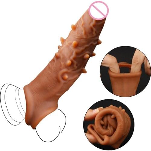 Realistic Condoms For Men Reusable Penis Sleeve For Male Extender Dildo Enhancer Enlargement Condom Male Cock Sex Toys