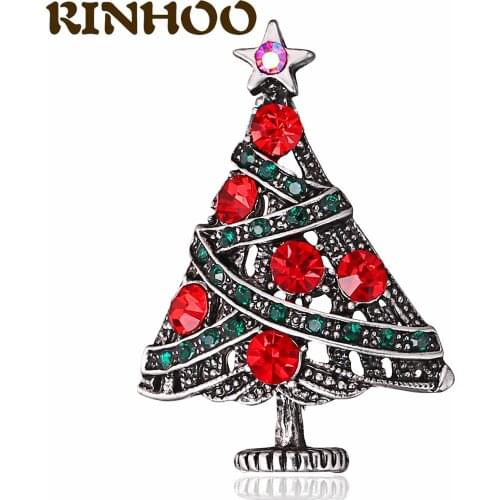 RINHOO Rhinestone Christmas Tree Brooches Colorful Enamel Pin 2021 Xmas Gift Fashion Green Plant Casual Party Brooch For Women