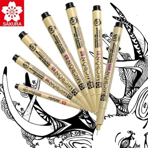 Sakura 6pcs Pigma Micron Pen,Archival Pigment Ink Drawing Pens Manga Basic Set for Artist 005,01,05,08,FB Brush,Gelly roll White