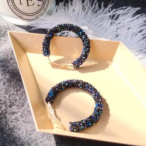 Hot Sale Charm Crystal Circle Earrings for Woman Girls Geometric Round Shiny Rhinestone Big Frosted Stud Earrings Jewelry Gifts