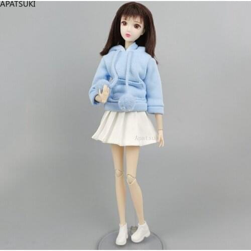 Blue Clothes Set for Barbie Doll Outfits Sweatshirt Hoodie White Pleated Skirt for 1/6 BJD Dolls Accessories Toys For Children