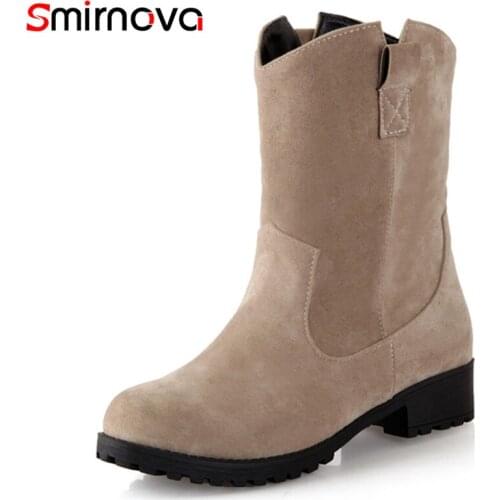 Smirnova 2018 new arrival hot fashion boots round toe square low heels boots casual platform winter boots women big size 34-43