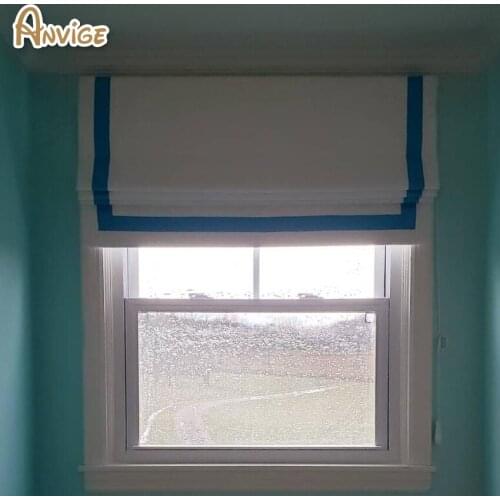 Modern Blue Striped Full Blackout/Light Filter Roman Shades ,Easy Install Washable Curtains ,Customized Window Curtain Drape