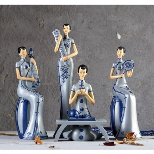Creative Chinese Featured character Retro Classical lady Home interior living room decoration Resin room decoration accessories