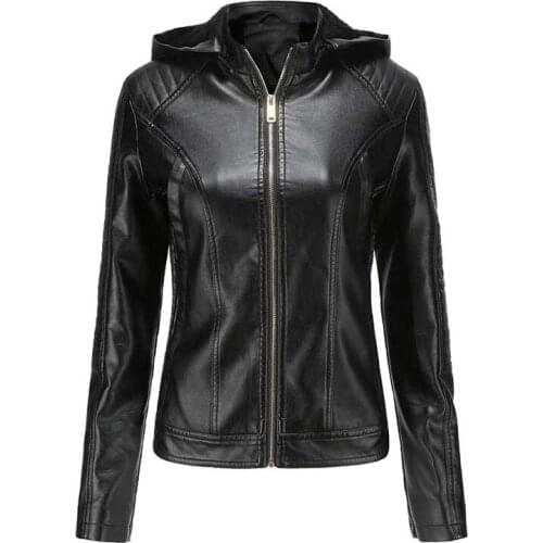 Autumn Winter Womens Clothing Faux Leather Jackets Motorcycle Long Sleeve Hooded Jacket Female Plus Size Streetwear Outerwear