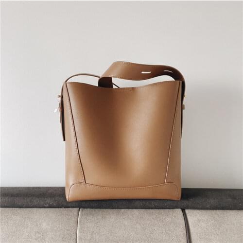 New Autumn Bucket Bag 100% Genuine Leather Women Shoulder Bags 2021 Female Cowskin Handbags High Quality Ladies Retro Tote Bag