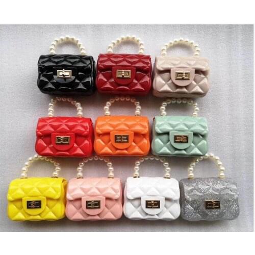 2021 PVC Womens Handbag Mini Jelly Purse Small Girls Crossbody Bag Summer Candy Color Pearl Ladies Hand Bags Evening Cluth Bag