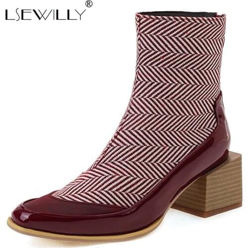 Lsewilly 2021 PU Leather Women Ankle Boots Comfortable Thick Heel Ladies Short Boots Square Toe Back Zipper Womens Shoes Black