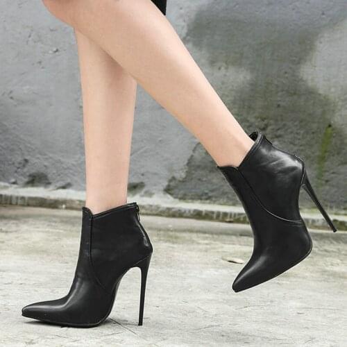 Spring Women High Heel Nude Boots 12CM Super High Heel Sexy Ladies High Heels Beige Gray Black Autumn Short Boots Large Size 43