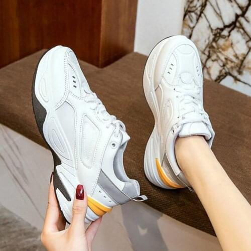 2021 New Women Casual Shoes Fashion Spring Leather Sneakers Women Lace Up White Platform Dad Shoes Zapatos Mujer P768