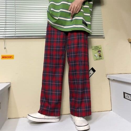 Women Gothic Korean Fashion Oversized Wide Leg Sweatpants Harajuku Red Plaid Classic Pants Streetwear Checked Trousers 2021 Pop