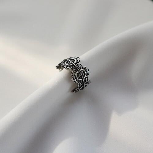 WOMENS Authentic S925 Sterling Silver Fine Jewelry Hollow Open Flower geometric rings Retro J397