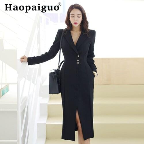 2019 New Arrival Casual Autumn Dress Women Singer Button Long Sleeve Blazer Dress Women OL Office Work Ladies Dress Plus Size
