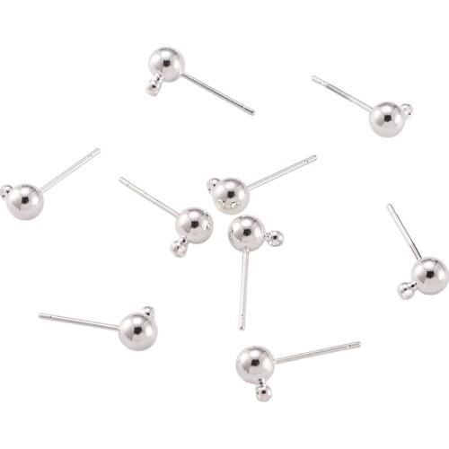 100pcs 5mm Brass Round Ball Post Stud Earrings with Loop Ear Post Nails Ear Jewelry Findings