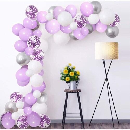 100pcs Purple Confetti Balloons Chain Set DIY Ballon Garland Silver White Balloon for Baby Shower Girl Birthday Wedding Decor