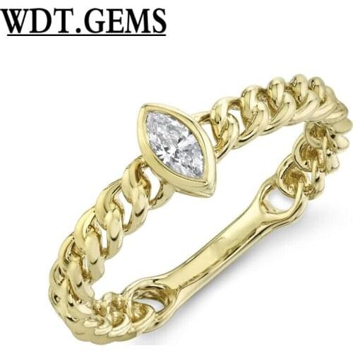 10K Yellow Gold Marquise Diamond Cable Chain Ring Bezel Set Statement Womens