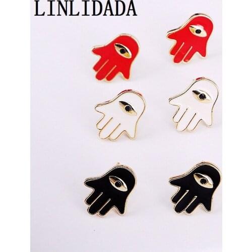 12Pairs Unique Design Enamel Hamsa Hand Eyes Stud Earrings Fashion Jewelry For Women