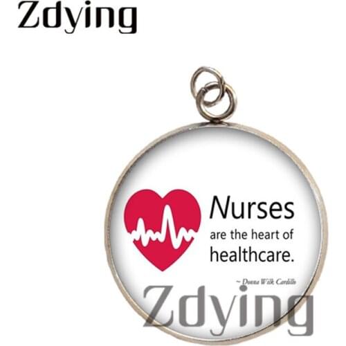 Zdying 2pcs/lot Nurse Quotes Stainless Steel Pendants Glass Picture Cabochon Best Nurses Ever Charm Jewelry Accessories NU025
