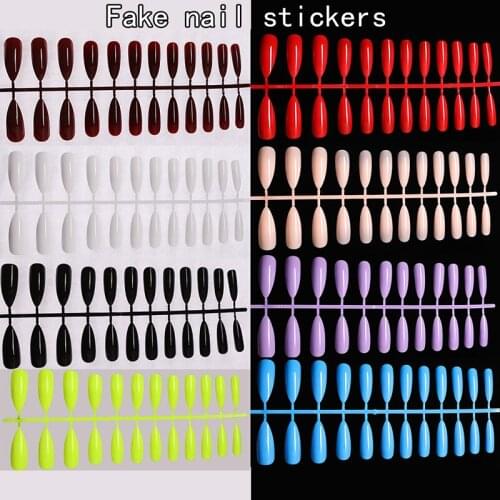 24Pcs/set Shiny Pointed False Nails Finger Nail Tips Stiletto Coffin Fake Nails ABS Artificial Tips Nail Art Decorations