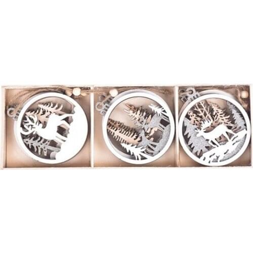 6 Christmas Hanging Wooden Ornaments, Wooden Small Ball Reindeer Christmas Tree Decoration Holiday Season Decoration